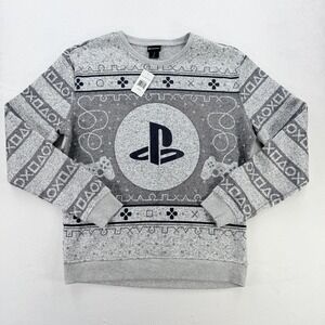PlayStation Sweatshirt Mens Large Gray Controller Logo Fleece Pullover Christmas